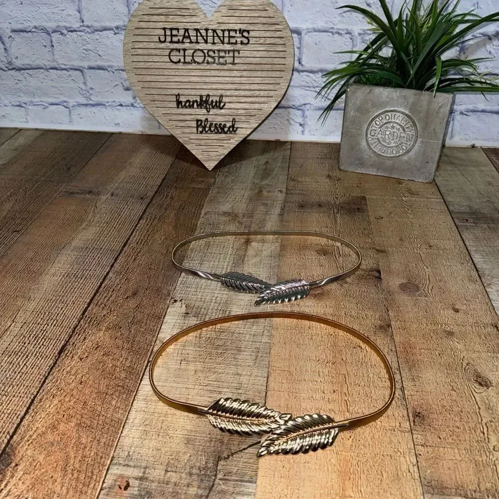 Elastic gold & silver leaf thin waistband belts bundle chain stretch